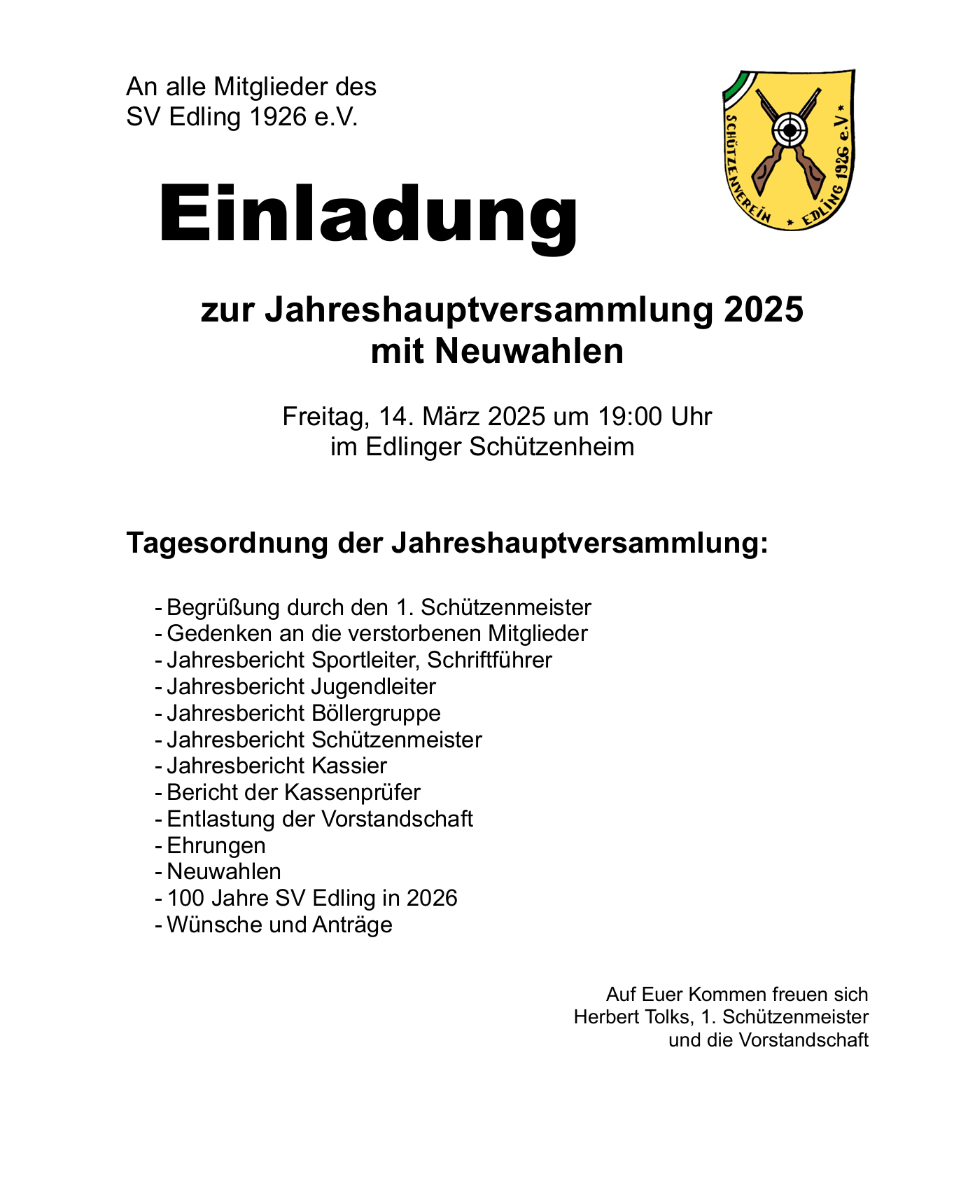 Einladung zur Jahreshauptversammlung 2025